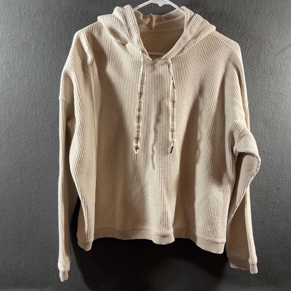 Aerie thermal Hoodie Waffle Knit Pullover oatmeal oversized relaxed Loungewear